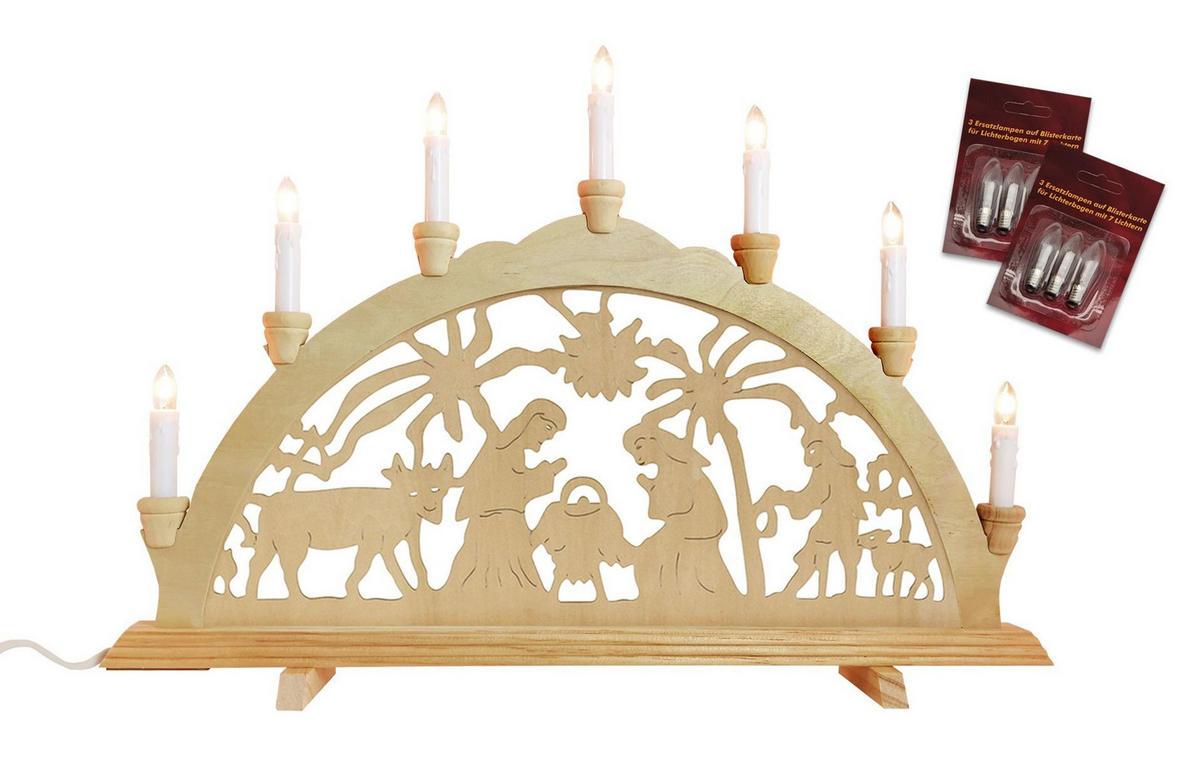 SCHWIBBOGEN Geburt 7-flammig - Multicolor, Holz (0.1/1/0.1cm) - Dekoteam24