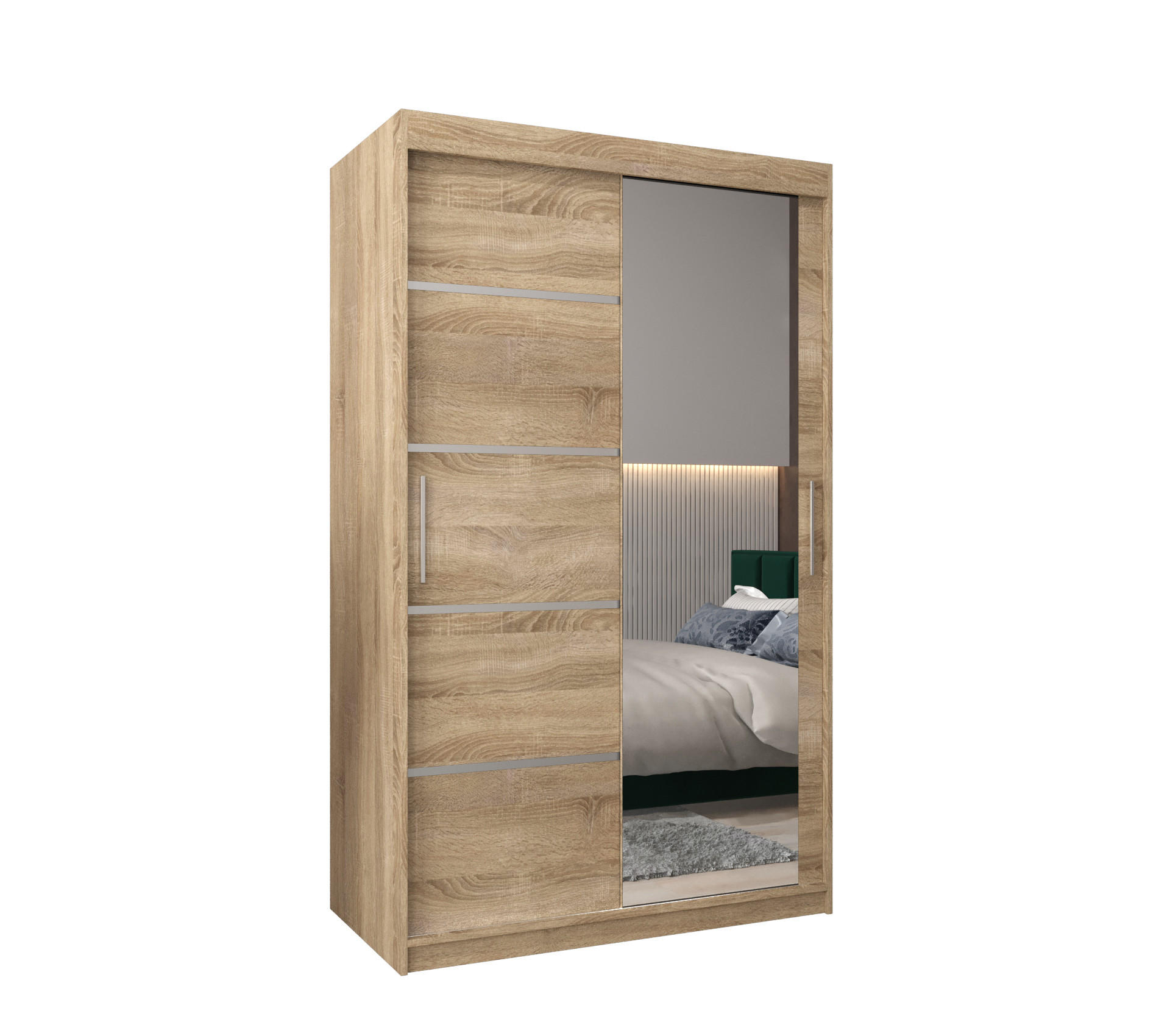 SCHWEBETÜRENSCHRANK 200/120/62 2-türig - Silberfarben/Sonoma Eiche, Holz/Kunststoff (120/200/62cm) - Abiks Möbel
