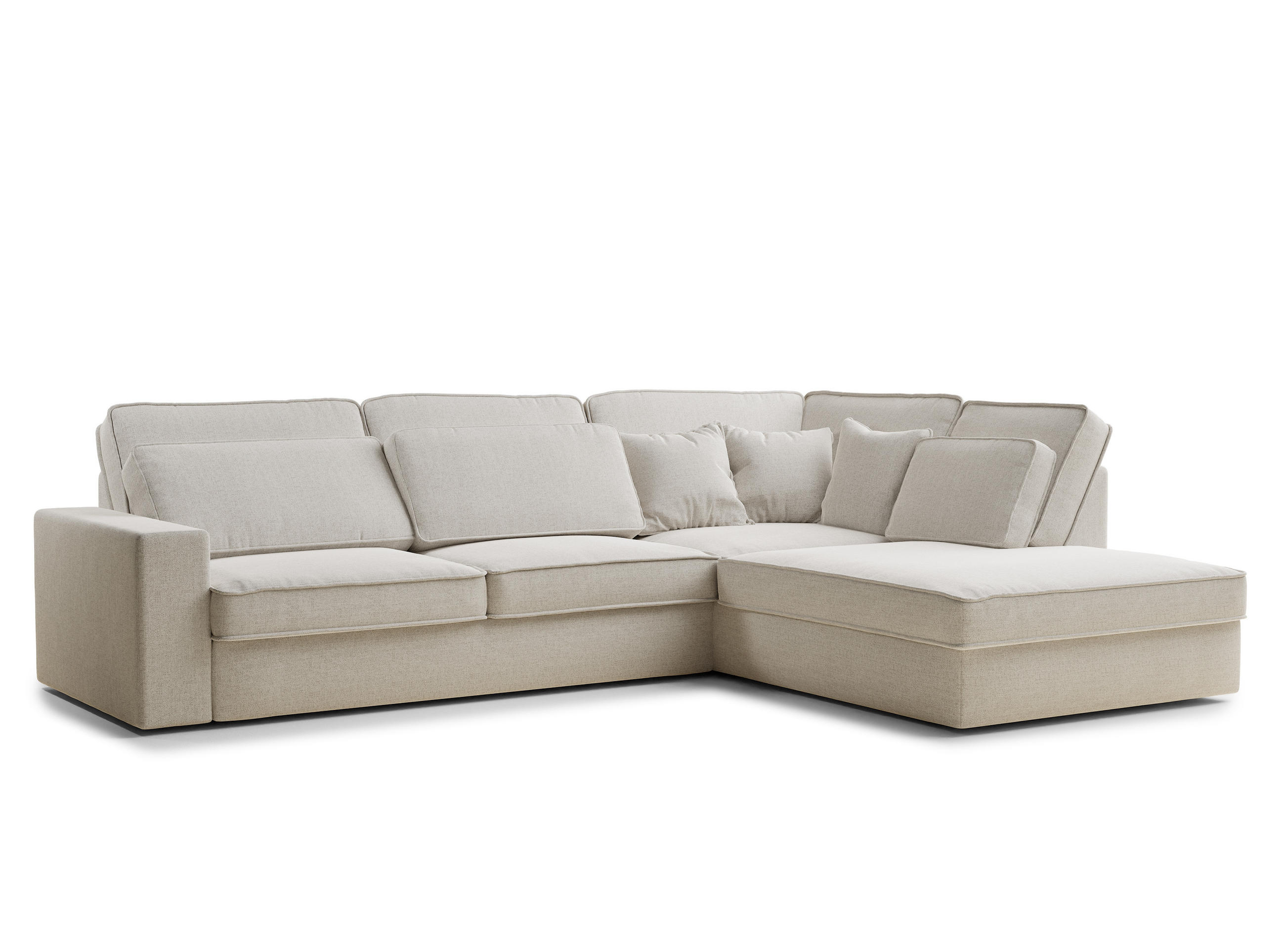 ECKSOFA Kirou Hellbeige Webstoff - Rechts Seite - Creme/Schwarz, Holz/Holzwerkstoff (225/311cm) - Maison de Reve