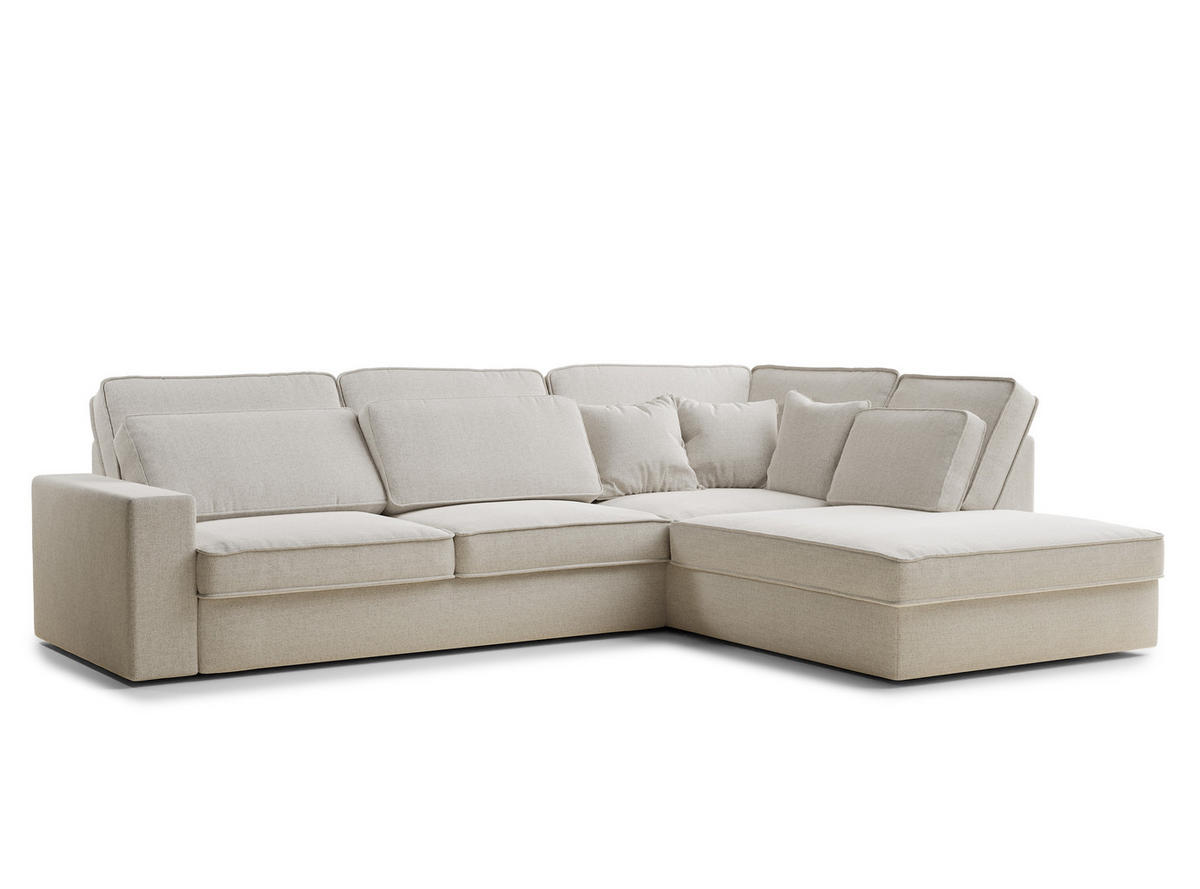 ECKSOFA Kirou Hellbeige Webstoff - Rechts Seite - Creme/Schwarz, Holz/Holzwerkstoff (225/311cm) - Maison de Reve