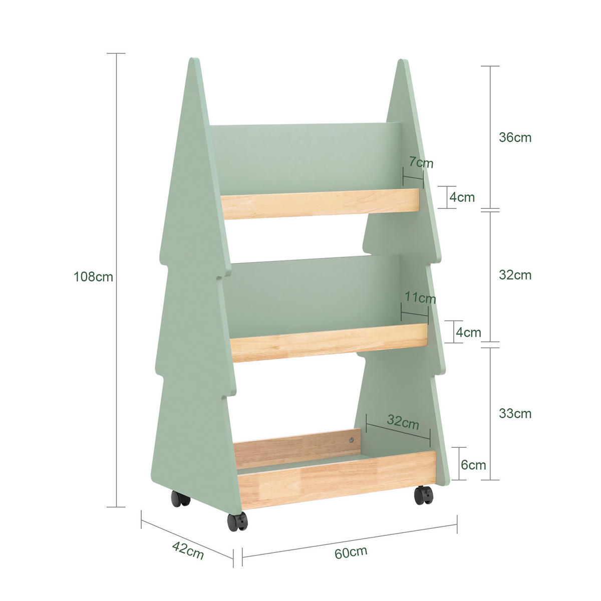KINDERREGAL Grün-Natur - Naturfarben/Grün, Holz/Holzwerkstoff (60/108/42cm) - SoBuy