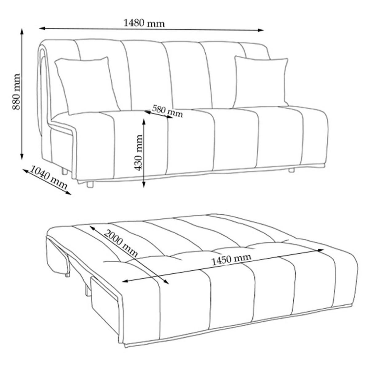 SOFA Malta Dunkelgrau 148 cm mit Schlaffunktion - Dunkelgrau, Metall (148/88/104cm) - VitaliSpa
