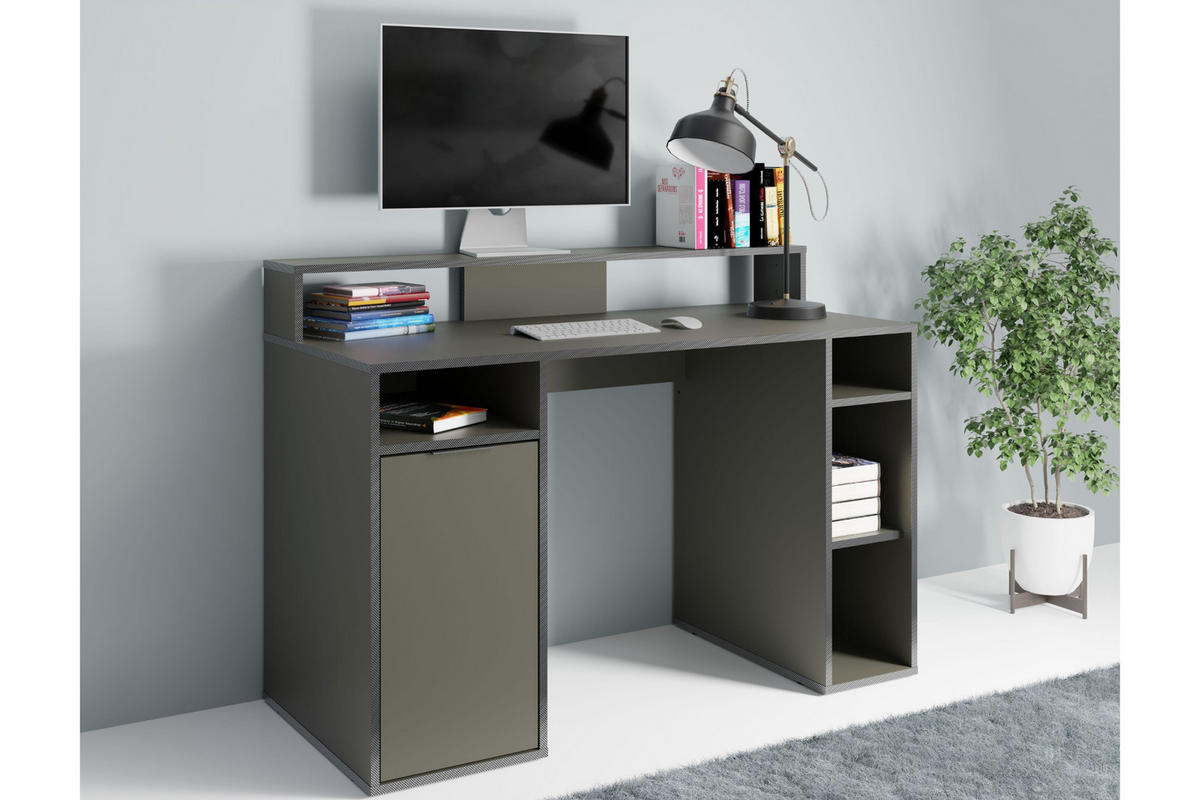GAMINGTISCH KARO 125 cm breit in Graphit - Graphitfarben, Holzwerkstoff (55/125/89cm) - Deine Möbel 24