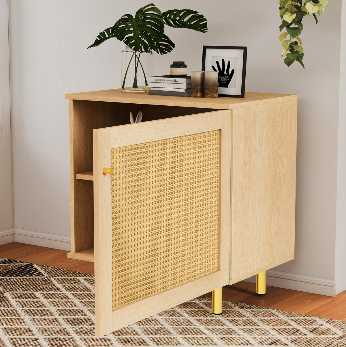 SIDEBOARD 60/40/63 cm aus MDF mit Rattangeflecht-Tür Natur - Naturfarben, Holzwerkstoff (60/63/40cm) - Modenvie