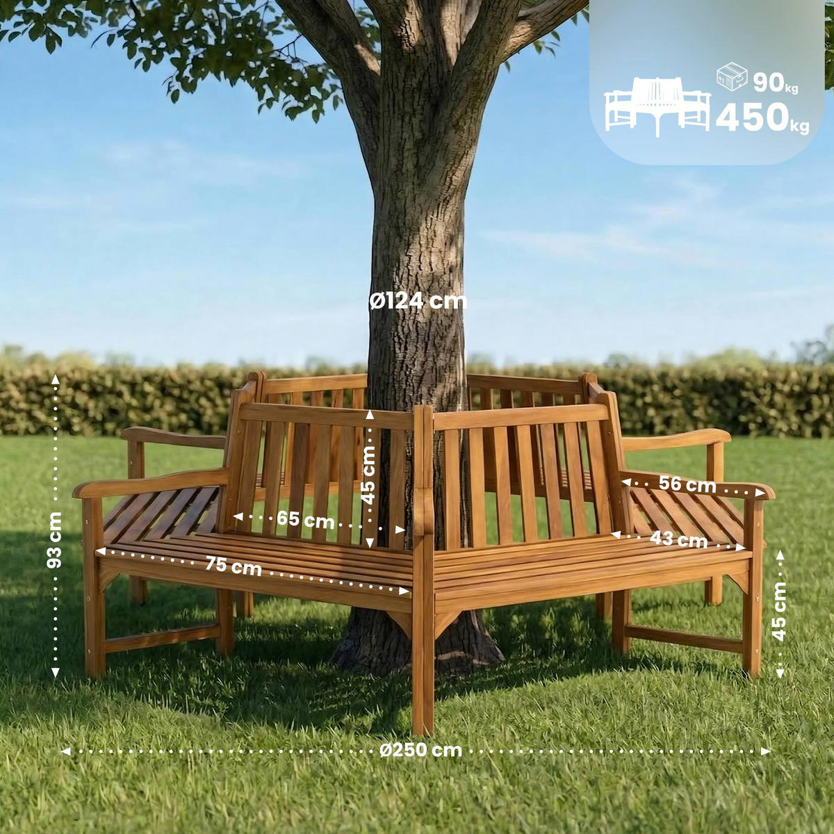 GARTENBANK 250/250 cm Holz Teak - Teakfarben, Holz (250/93/250cm) - CLP