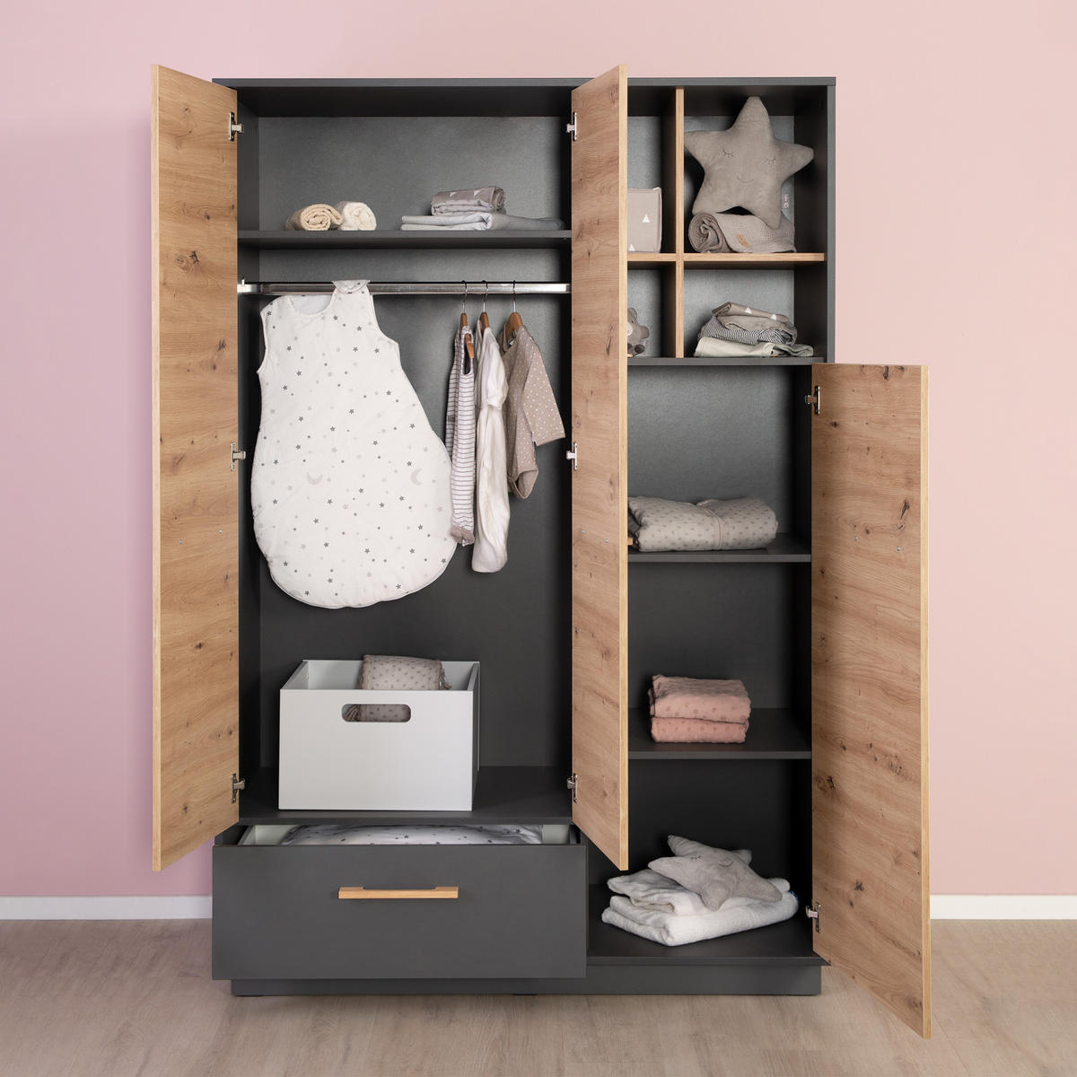 KLEIDERSCHRANK Lenn - Anthrazit, Holz/Holzwerkstoff (131.5/195/54cm) - Roba