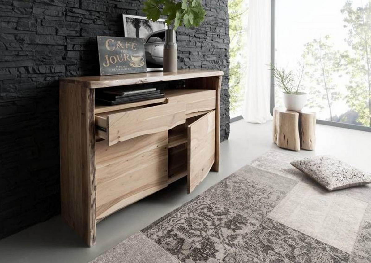 SIDEBOARD Akazie 131x45x96 natur lackiert PURE ACACIA #103 - Braun, Holz (131/96/45cm) - Massivmoebel24