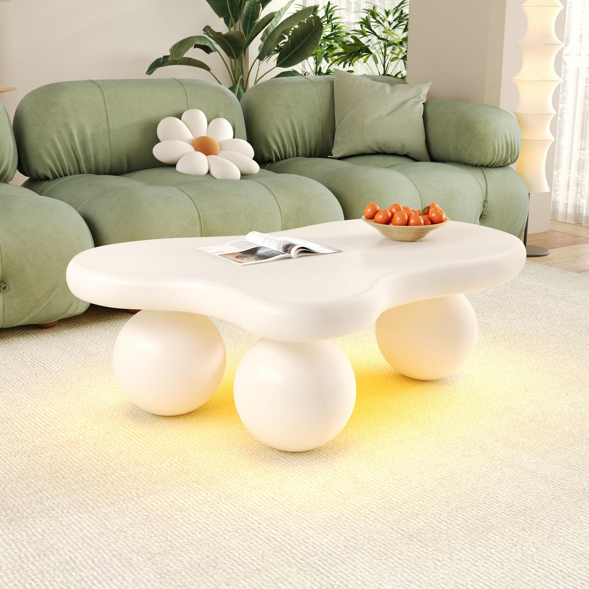 COUCHTISCH 95/62,5/32 cm Weiß aus MDF mit LED-Beleuchtung - Weiß, Holzwerkstoff (95/62.5/32cm) - OKMYHOME