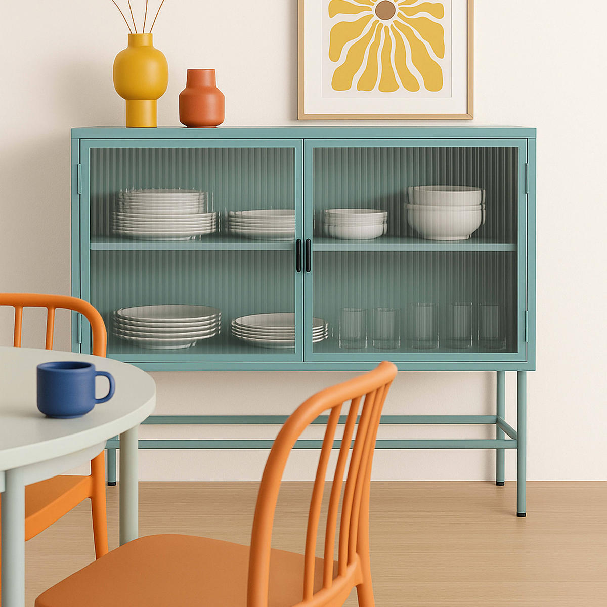 SIDEBOARD, Salbeigrün - Hellgrün/Grün, Metall (43/90/110cm) - Oviala