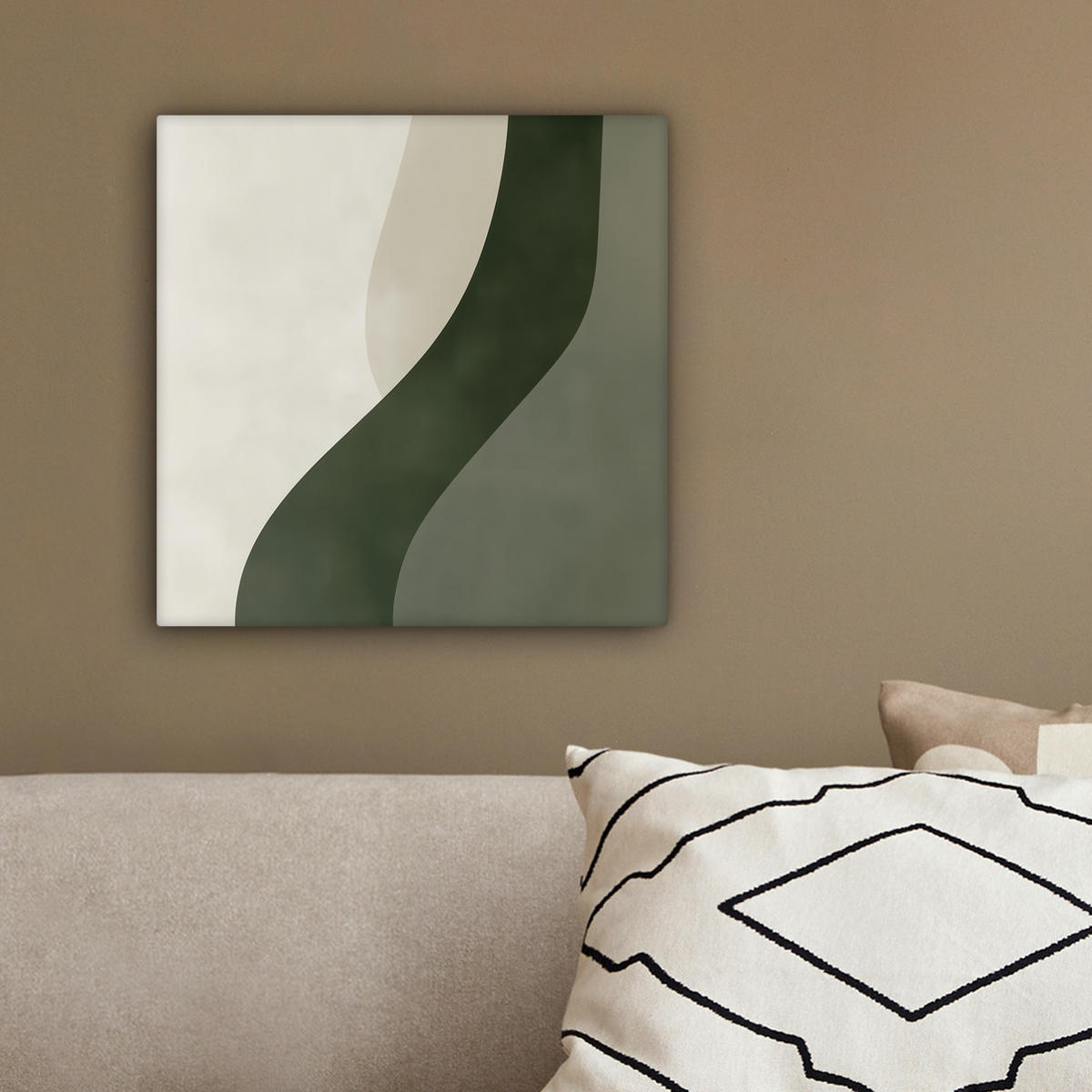 LEINWANDBILD Japandi - Grün - Abstrakt - Modern 20x20 cm - Salbeigrün, Textil (20/20cm) - MuchoWow