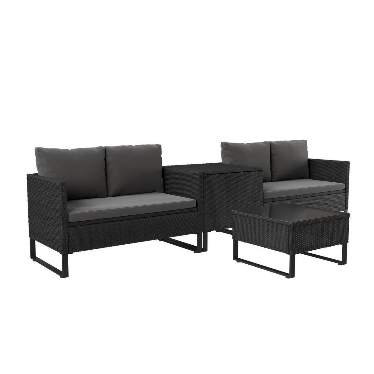 LOUNGEGARNITUR Santorini schwarz / grau inkl. Abdeckung - Schwarz, Kunststoff/Metall - Juskys