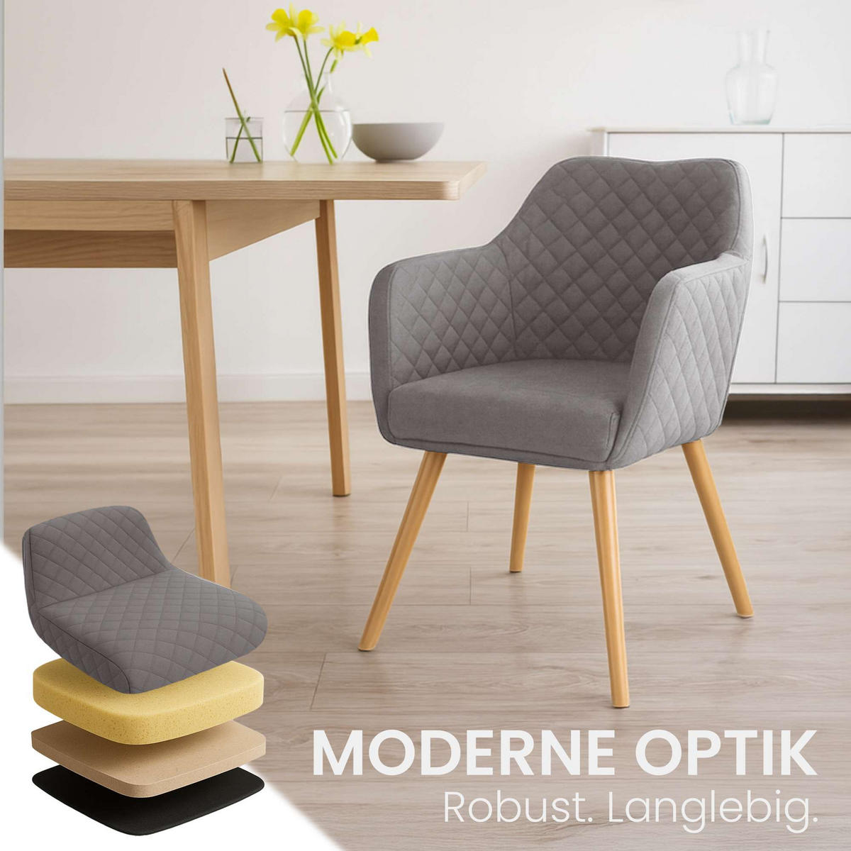 ESSZIMMERSTUHL Stoff Grau - Eukalyptusholzfarben/Grau, Holz/Textil (63/84/61cm) - CLP