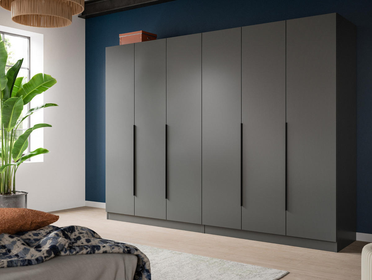 KLEIDERSCHRANK grau 3-türig 120 x 181 cm, Drehtürenschrank mit Kleiderstange - Schwarz/Grau, Holzwerkstoff/Kunststoff (120/181/52cm) - Inn.Furn