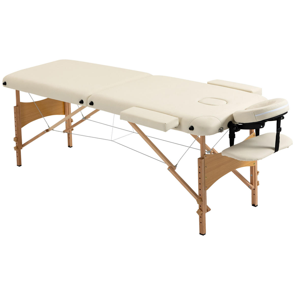 MASSAGETISCH, Massagebett mit Kopfstütze, Kunstleder, Holz, Creme - Weiß, Holzwerkstoff (81/92/210cm) - HOMCOM