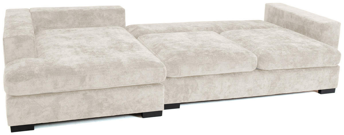 ECKSOFA Dahlia mit Schlaffunktion und Bettkasten in L-Form Links - Creme Chenille 285/92/155 cm - Creme/Schwarz, Kunststoff/Textil (285/155cm) - WFL GROUP