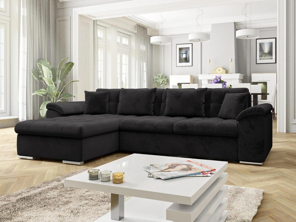 ECKSOFA Diana Premium, Seite: Links - Schwarz, Holz/Textil (280/160cm) - MIRJAN24