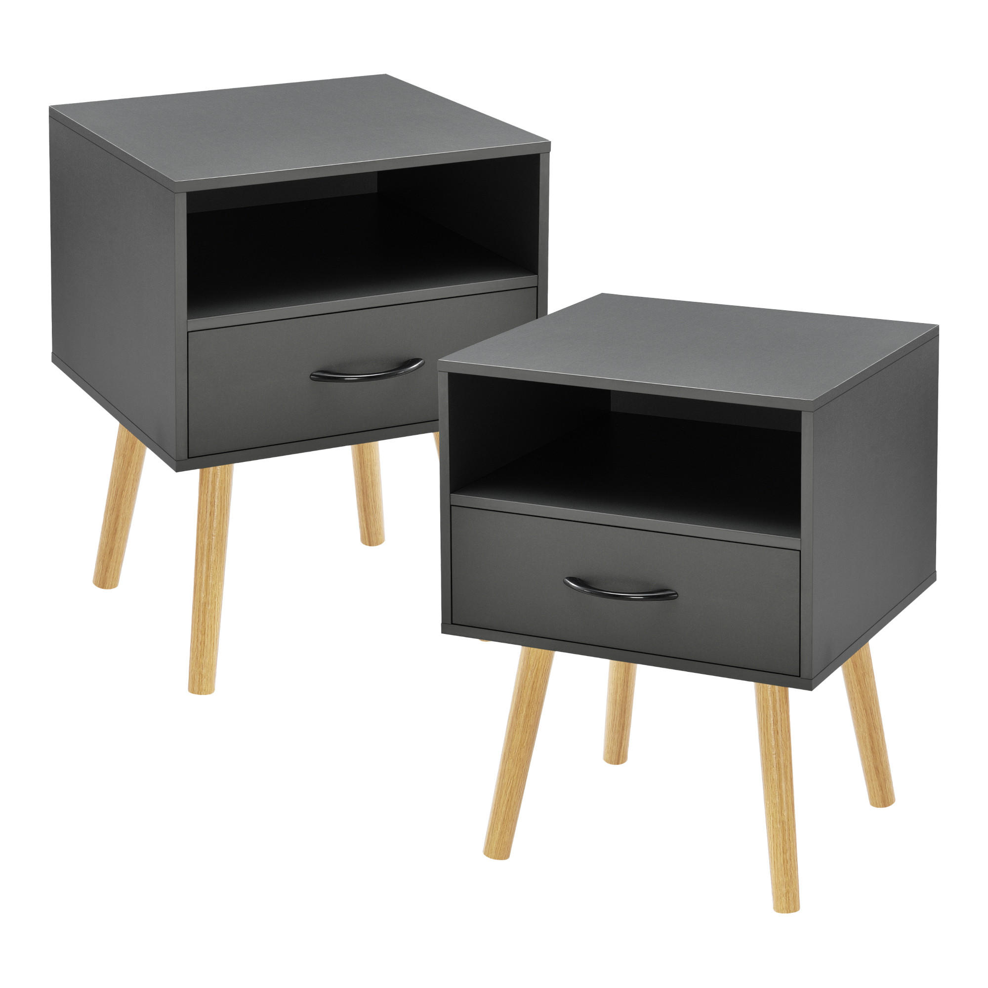 BEISTELLTISCH-SET 2 TLG. Gävle - Dunkelgrau/Naturfarben, Holz/Holzwerkstoff (40/42/57cm) - [en.casa]