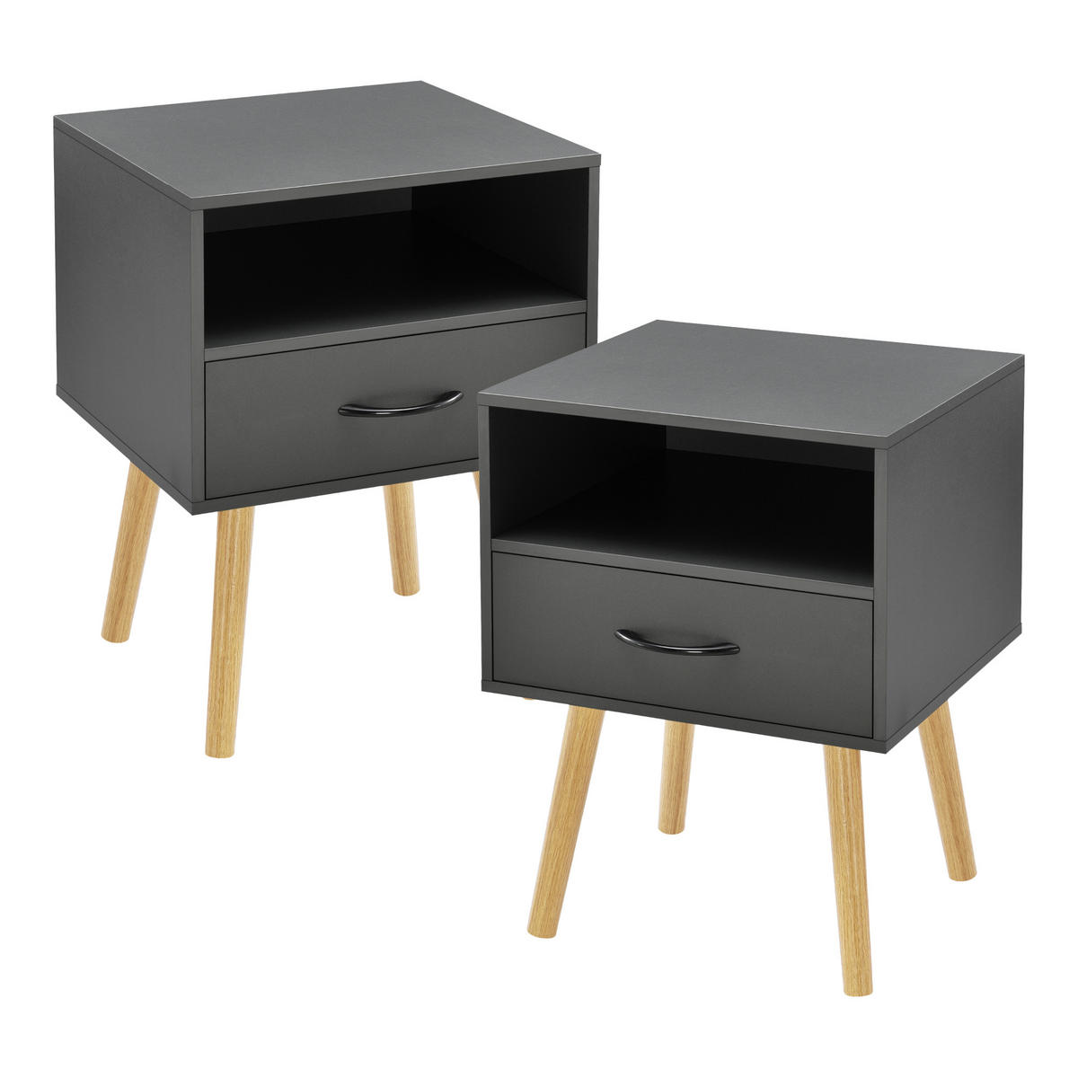 BEISTELLTISCH-SET 2 TLG. Gävle - Dunkelgrau/Naturfarben, Holz/Holzwerkstoff (40/42/57cm) - [en.casa]