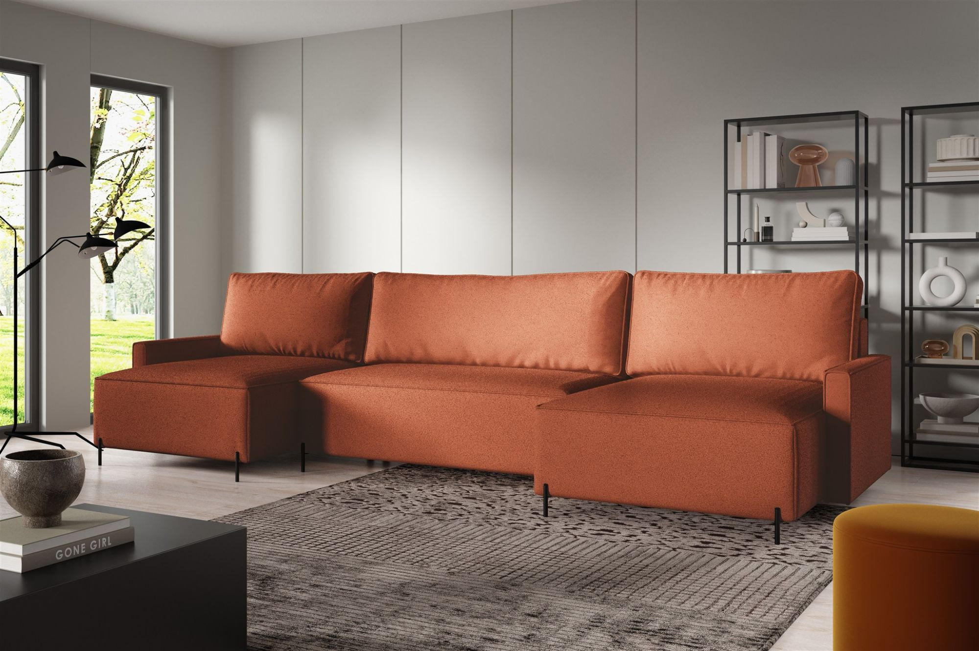 WOHNLANDSCHAFT Braga - Rotbraun, Holzwerkstoff/Textil (372/80/153cm) - Fun Möbel