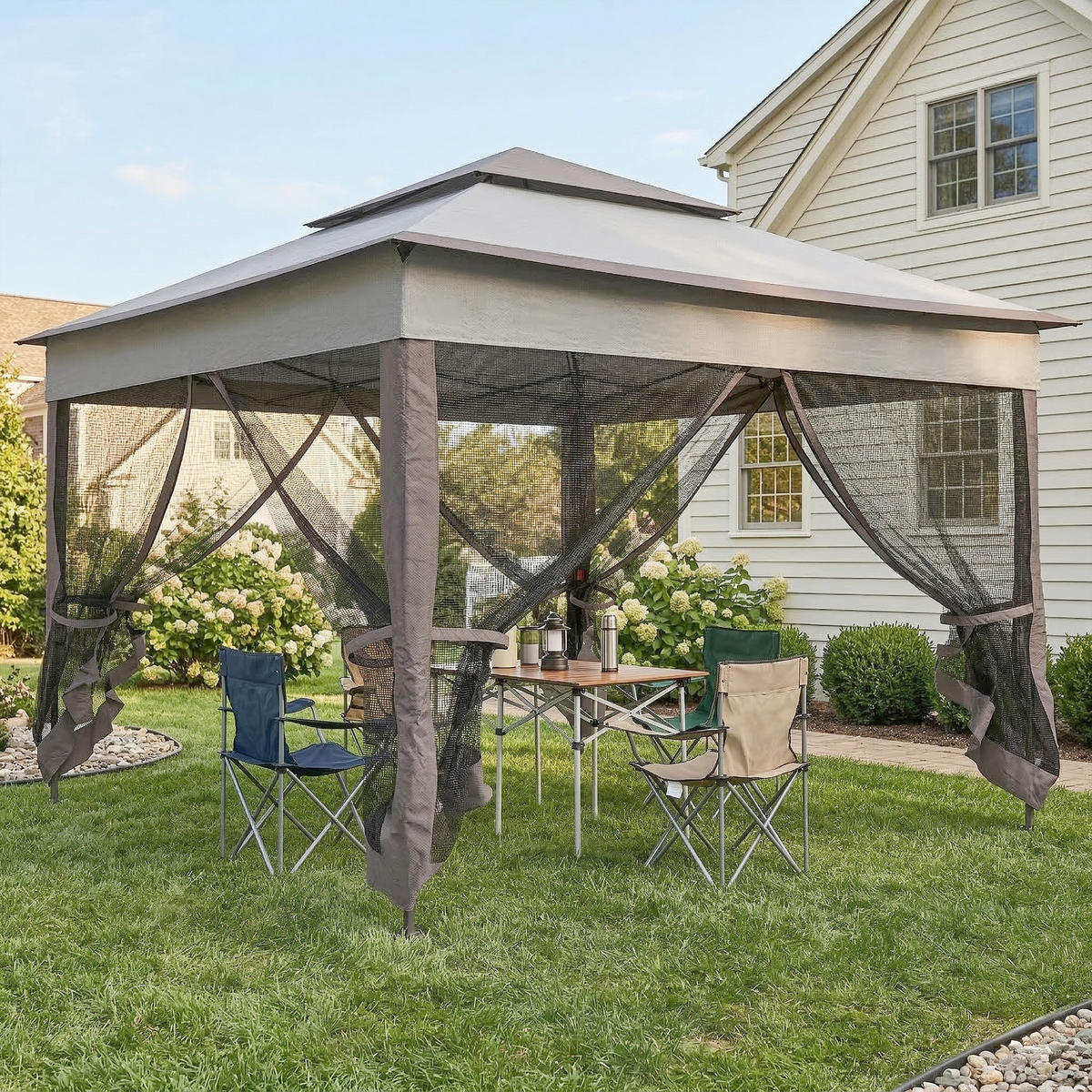 PAVILLON DE-07430 mit Seitenwänden und Insektenschutz Grau - Hellgrau, Textil/Metall (325/270/325cm) - ComfortXL