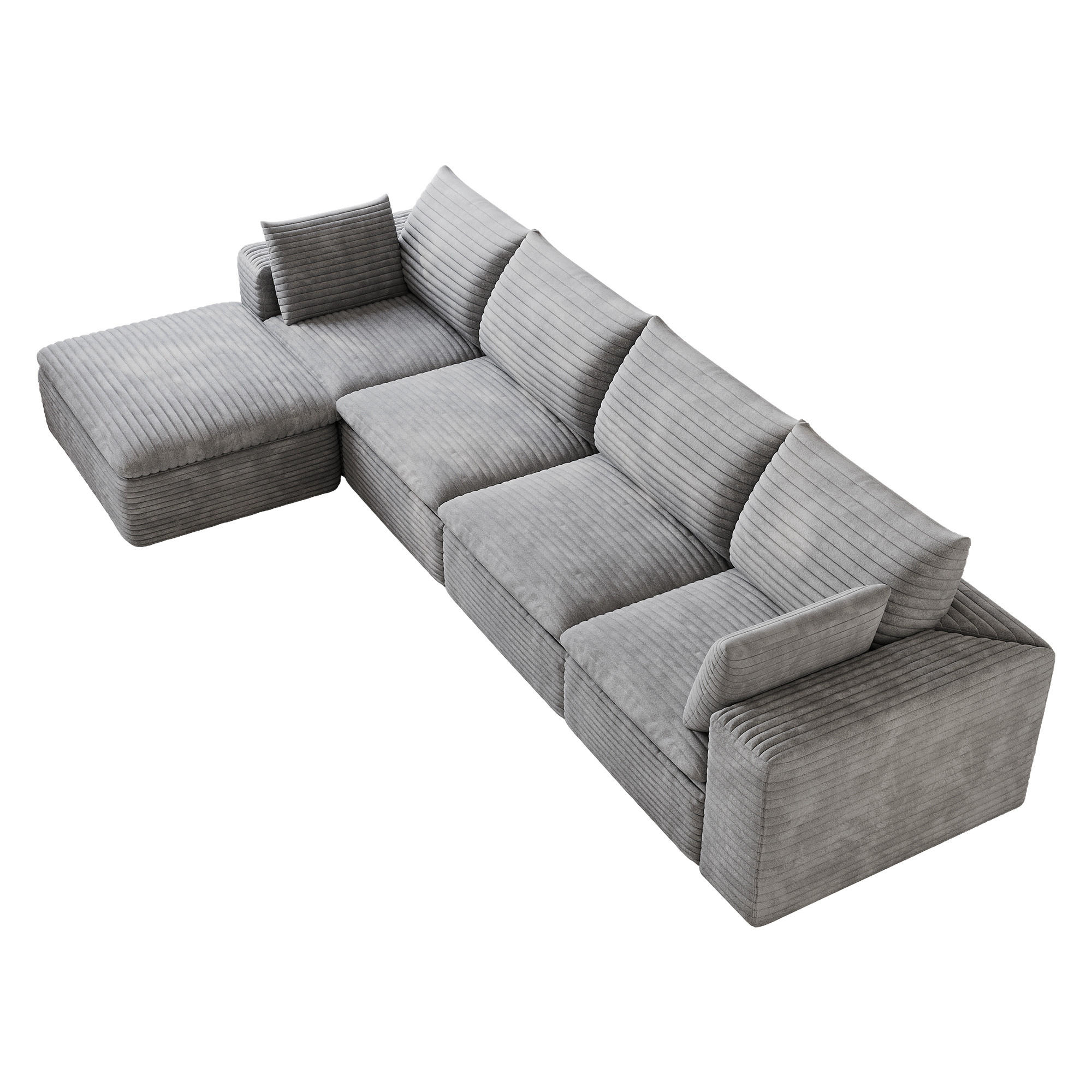 ECKSOFA DE-34773 4-Sitzer mit ottomane Grau - Grau, Textil (160/340cm) - ComfortXL