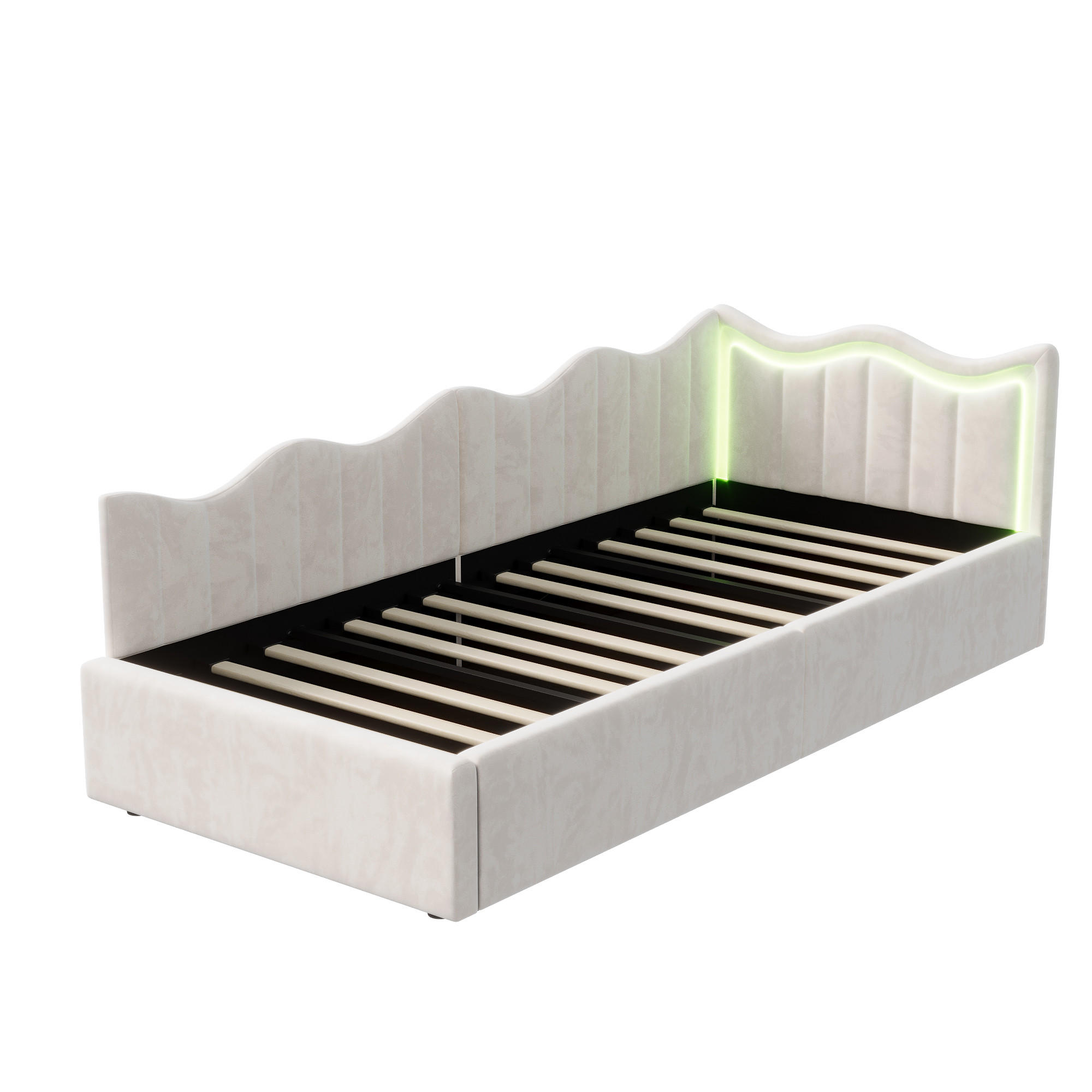 POLSTERBETT 90x200 cm LED Stauraum Kopfteil Samt beige - Beige, Holz (90/200cm) - LEBENLANG