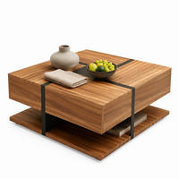 COUCHTISCH aus Spanplatte 78x78x36 cm Schwarz und Holz mit 4 Schubladen und Ablage - Naturfarben, Holzwerkstoff (78/78/36cm) - IVMEU