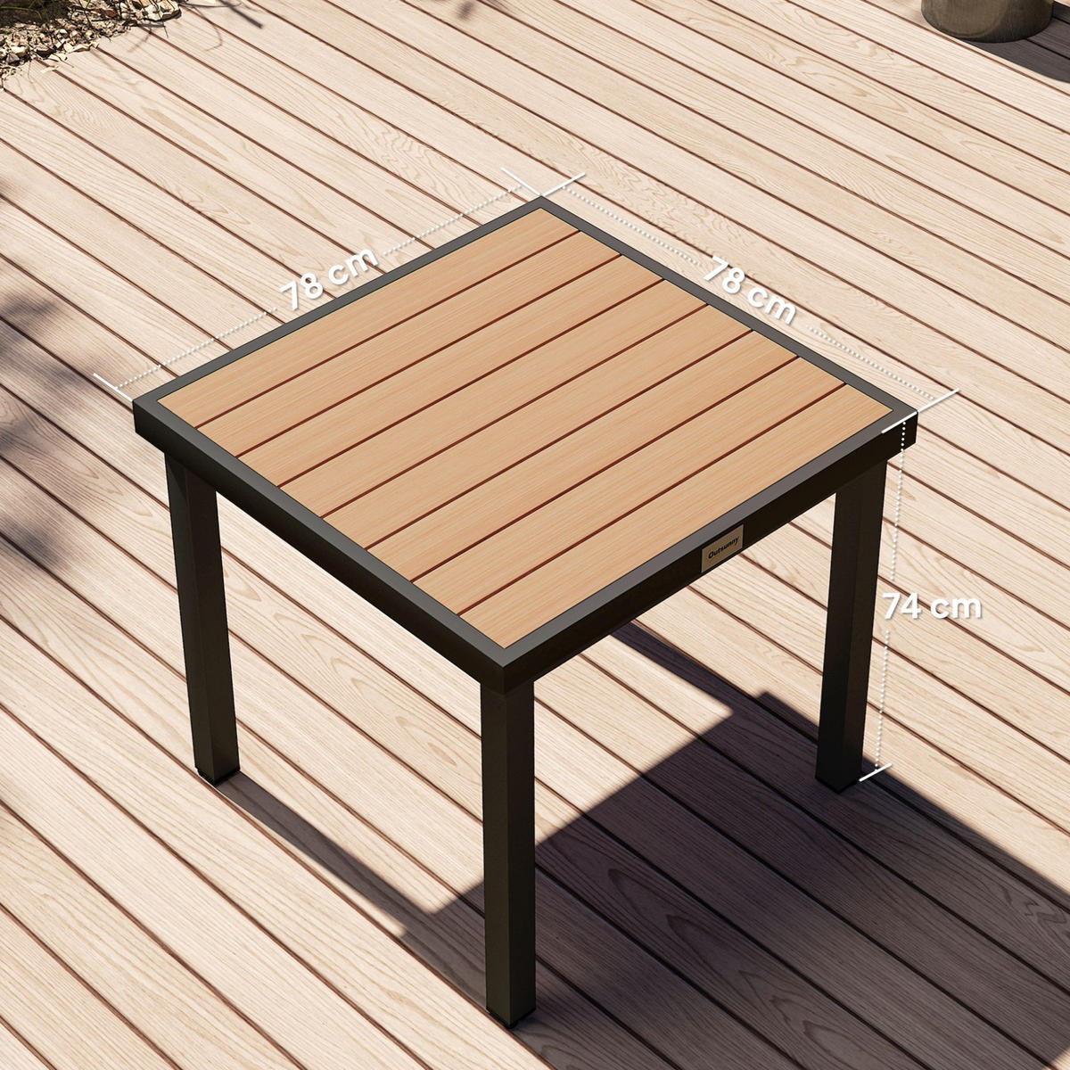 GARTENTISCH 78/78/74 cm aus Aluminium mit Tischplatte in Holzoptik und verstellbaren Fußpolstern, Naturholz - Naturfarben, Metall (78/78/74cm) - Redom