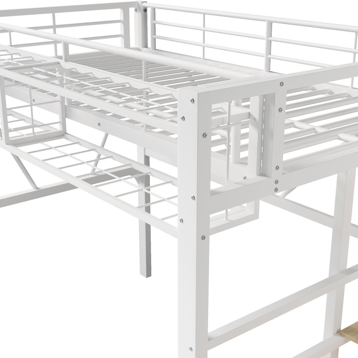 HOCHBETT 90/200 cm in Weiß mit LED, Ablageregal und offenem Stauraum - Weiß, Metall - STILVORA