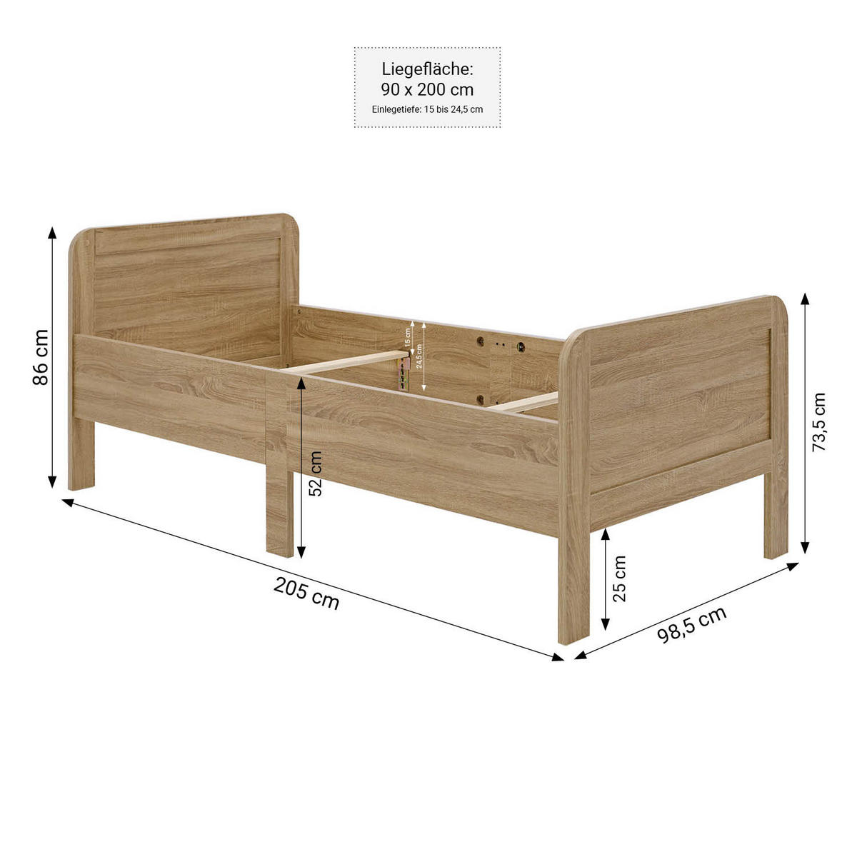 HOLZBETT 90/200 cm Natur - Braun, Holz (90/200cm) - Homestyle4u