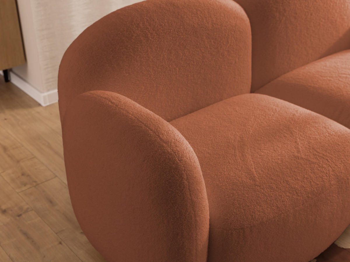 ECKSOFA Nuvola mit abgerundetem Design Terrakotta Bouclé-Stoff - Ottomane Rechts - Terra cotta/Schwarz, Holz/Kunststoff (268/146cm) - S-Style Möbel