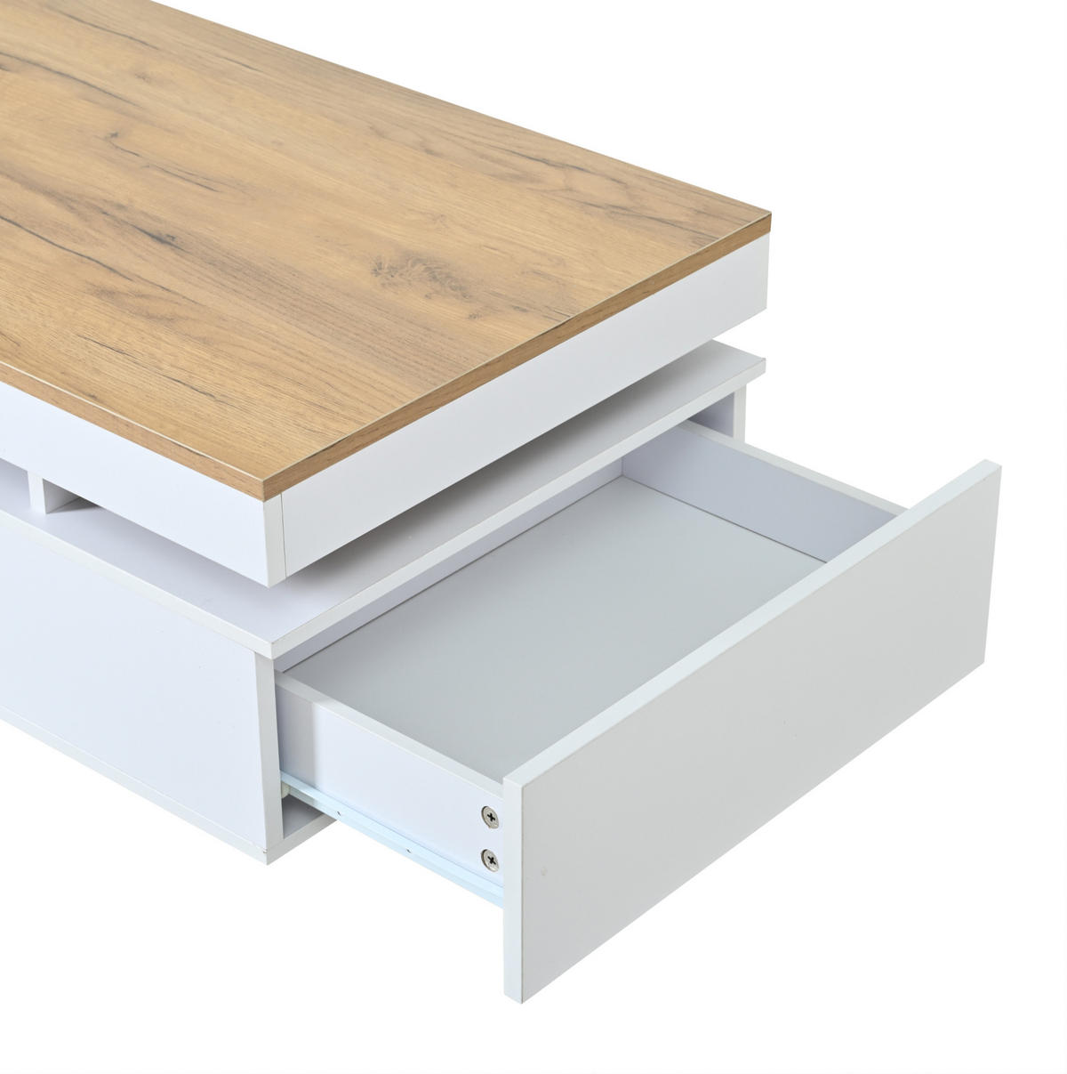 KONFERENČNÍ STŮL bílý a přírodní se 2 zásuvkami, LED, vysoký lesk, do obývacího pokoje, 100 × 50 × 35 cm - bílá/přírodní, kov/kompozitní dřevo (50/100/35cm) - STILVORA