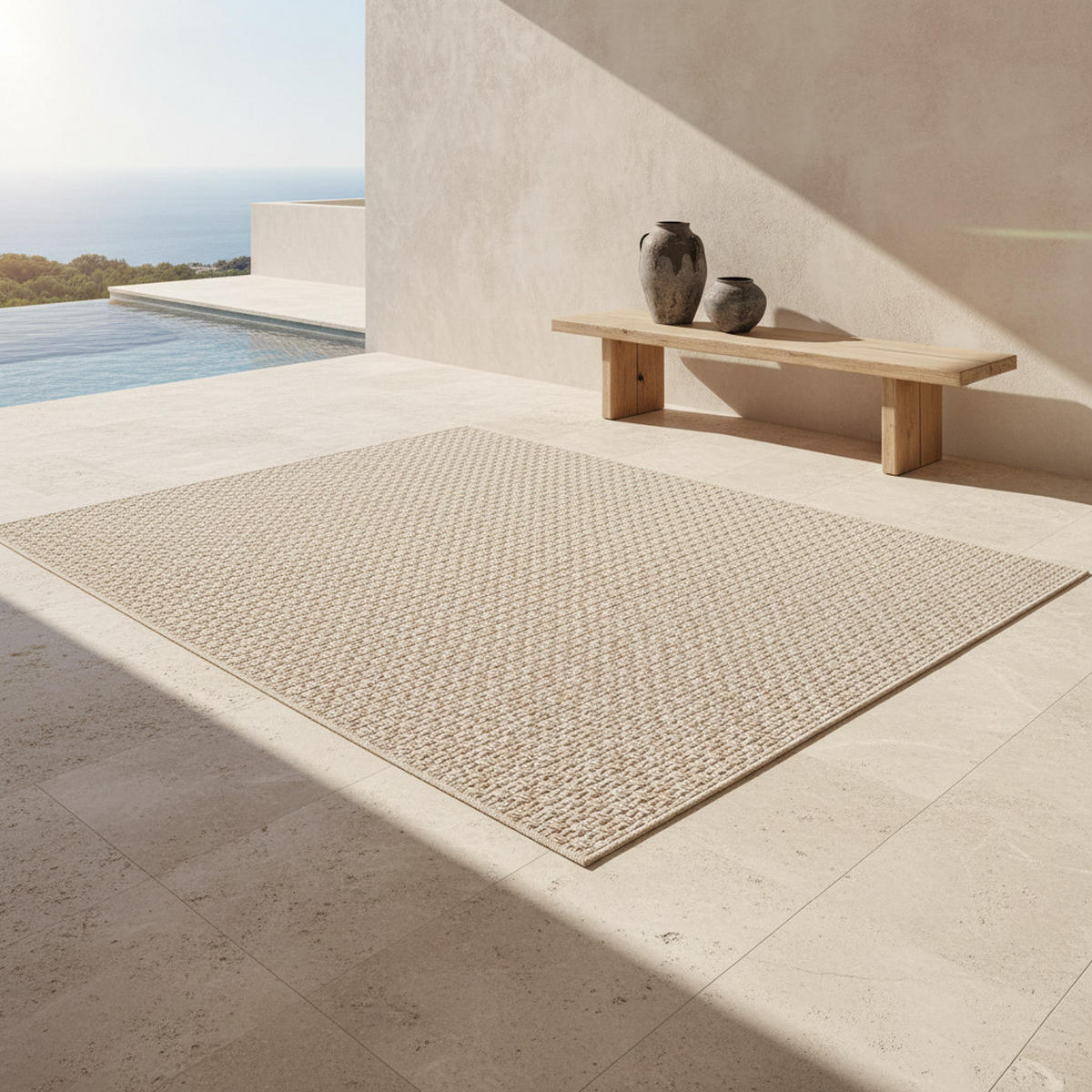 TEPPICH In-/Outdoor Flachgewebe Unifarben Polypropylen Balkon Beige Rechteckig 120x170 - Beige, Textil (120/170cm) - KADIMA DESIGN