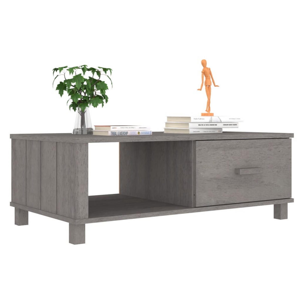 COUCHTISCH HAMAR Hellgrau 100x55x35 cm Massivholz Kiefer - Grau, Holz (100/55/35cm) - furnicato