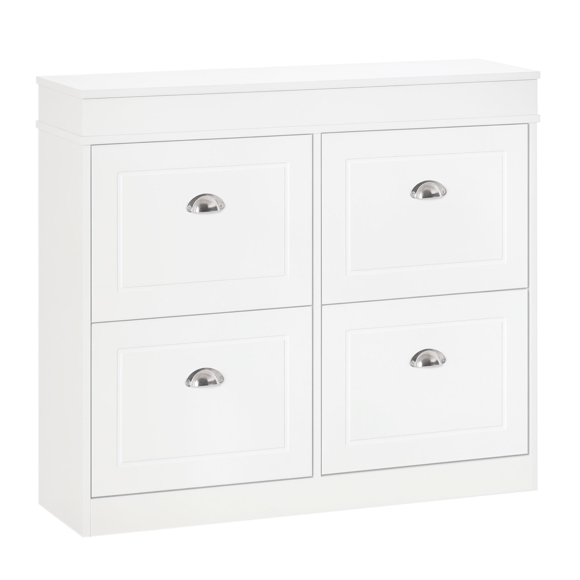 SCHUHSCHRANK DE-14980 4 Klapptüren mit Doppelfächern Weiß - Weiß, Holzwerkstoff (98/83/24cm) - ComfortXL
