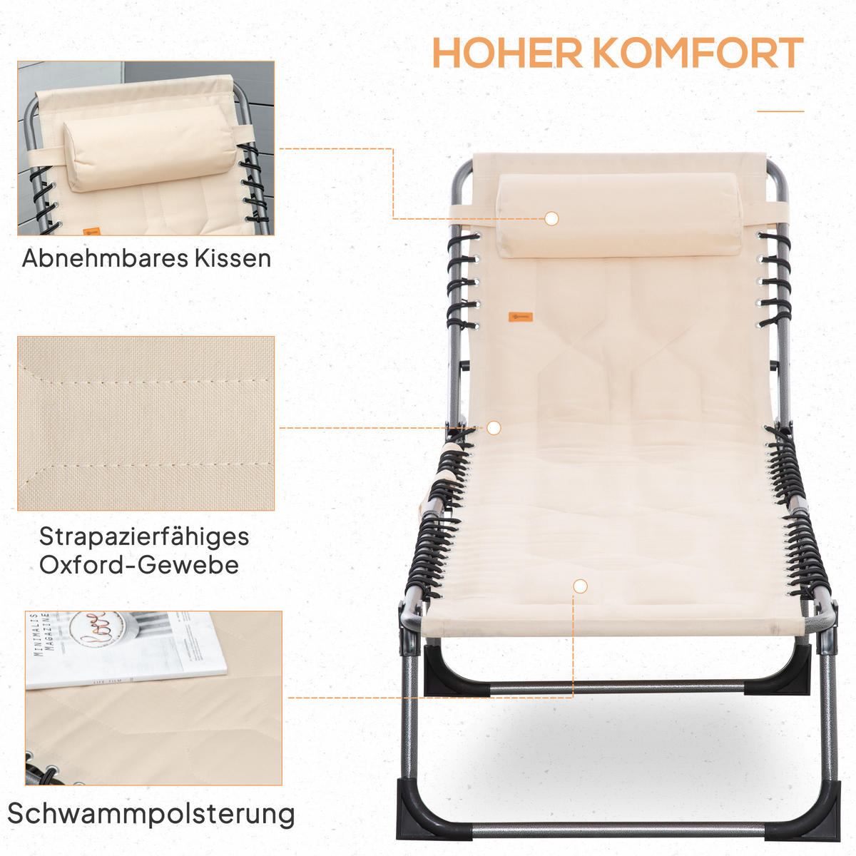 SONNENLIEGE klappbar - Beige, Metall (57/30/188cm) - Outsunny