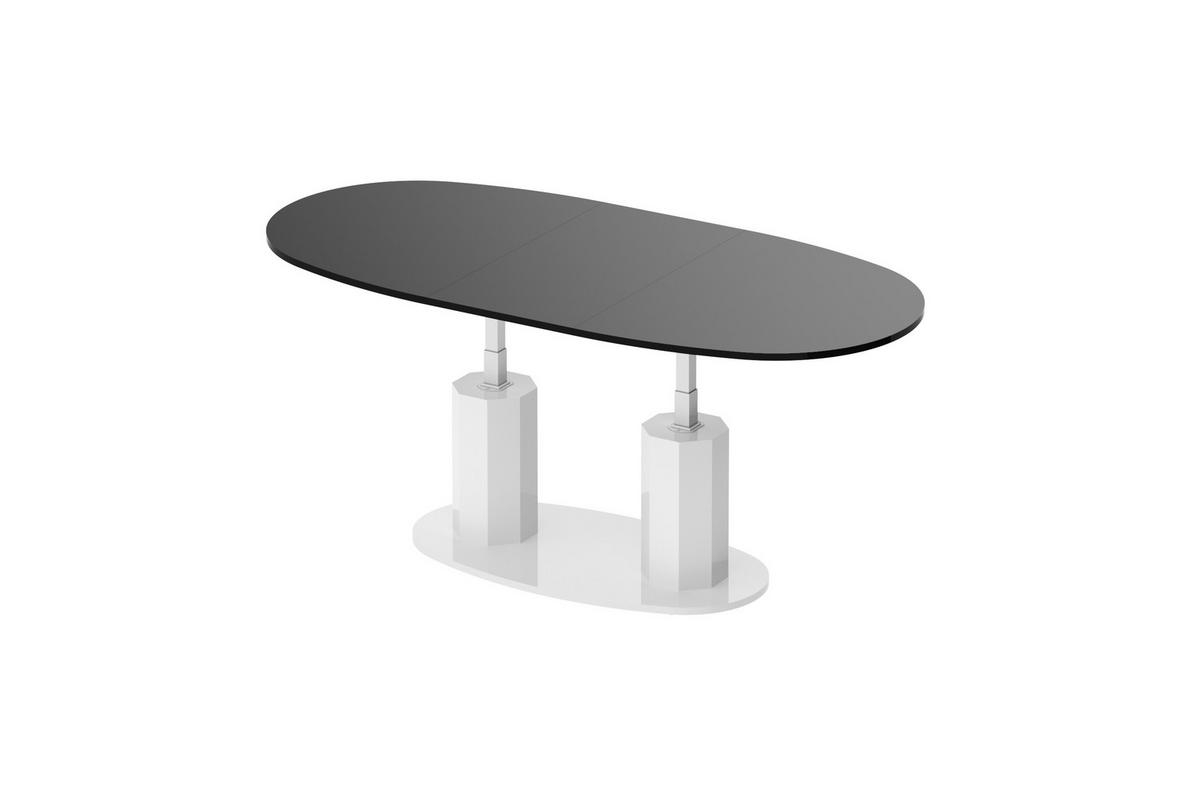 COUCHTISCH Schwarz Weiß Hochglanz oval ausziehbar höhenverstellbar - Schwarz Hochglanz/Weiß Hochglanz, Holzwerkstoff (80/130/54cm) - designimpex