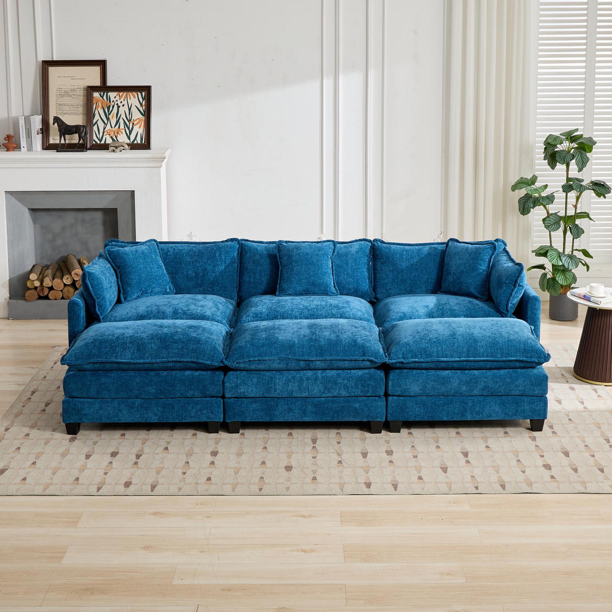 3-SITZER-SOFA aus Chenille mit modularem Design, blau - Blau, Textil (75/84/289cm) - Luhomfu
