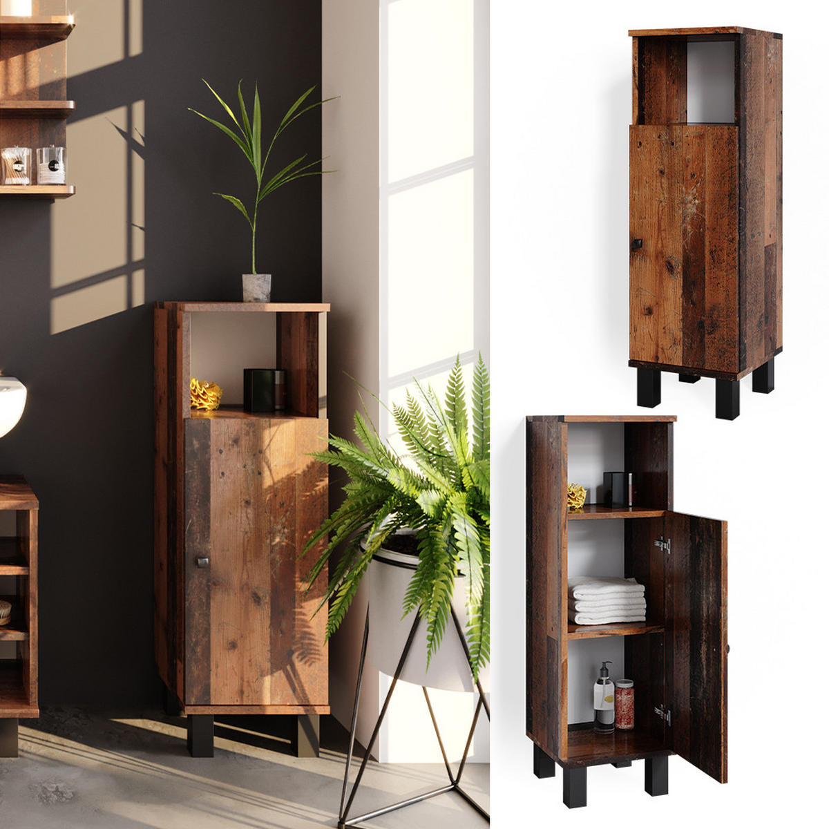 MIDISCHRANK Fynn Eiche rustikal 30 x 95 cm - Wildeiche, Holzwerkstoff (30/95/30cm) - Vicco