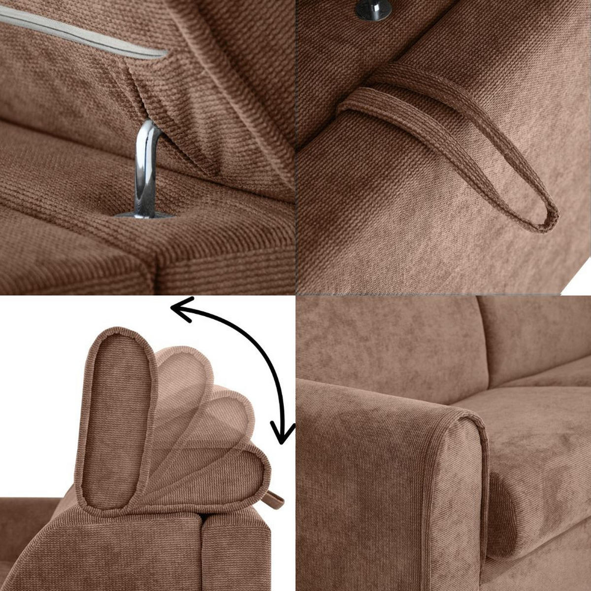 SCHLAFSOFA Pavarti mit italienischem Gestell, 180x195, Hellbraun - Hellbraun/Schwarz, Holzwerkstoff/Textil (234/88/100cm) - Beautysofa