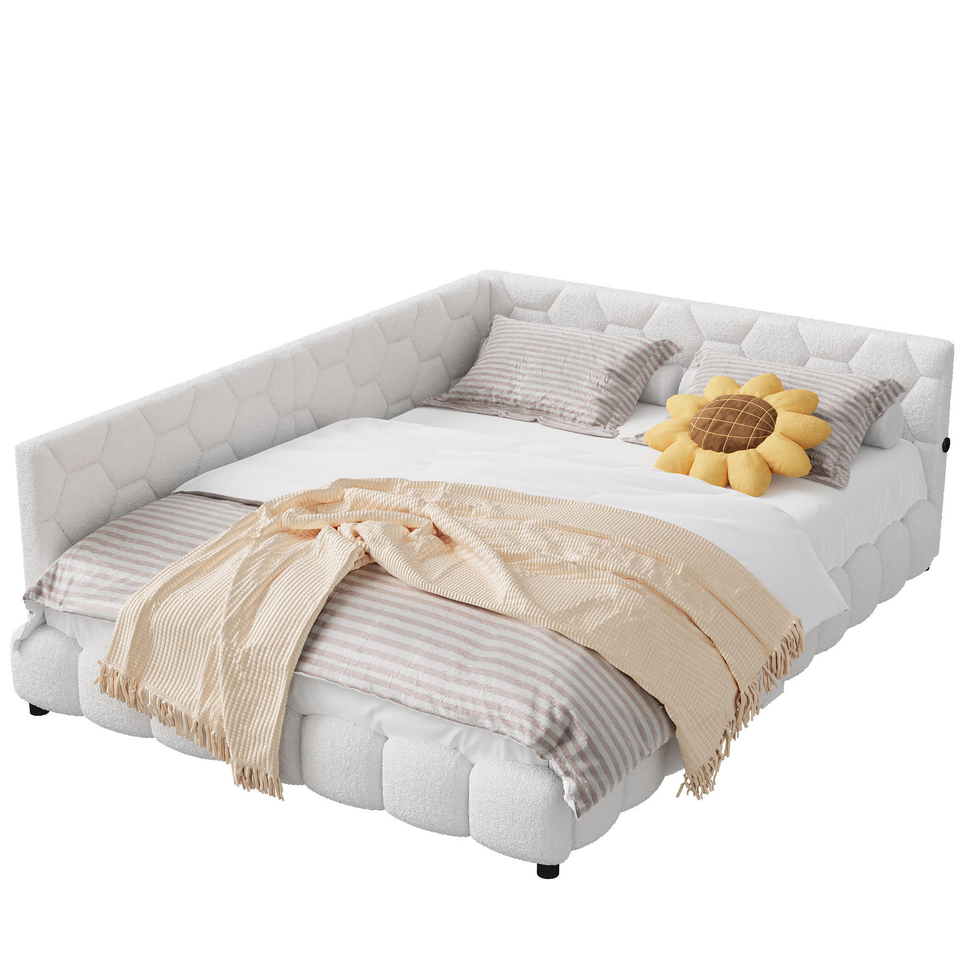POLSTERBETT 140x200 mit USB und LED, Doppelbett 140x200 cm mit Lattenrost, Jugendbett, Samt, Weiß - Weiß, Holz/Textil (140/200cm) - GENKI LIVING