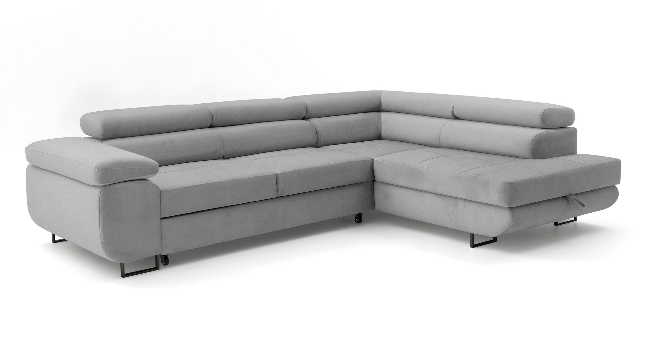 ECKSOFA Velmo mit Bettkasten und Schlaffunktion, verstellbaren Kopfstützen, in L-Form - Hellgrau, Textil (275/203cm)
