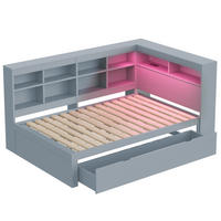 KINDERBETT 140/200 cm DE-01338, in Grau, mit USB, LED und 2 Schubladen - Grau, Holz (140/200cm) - ComfortXL