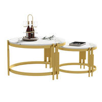 COUCHTISCH-SET in Weiß und Gold mit Marmoroptik und Metallrahmen für Wohnzimmer, B71,5/T71,5/H44 cm - Goldfarben/Weiß, Holzwerkstoff/Metall (71.5/71.5/44cm) - STILVORA