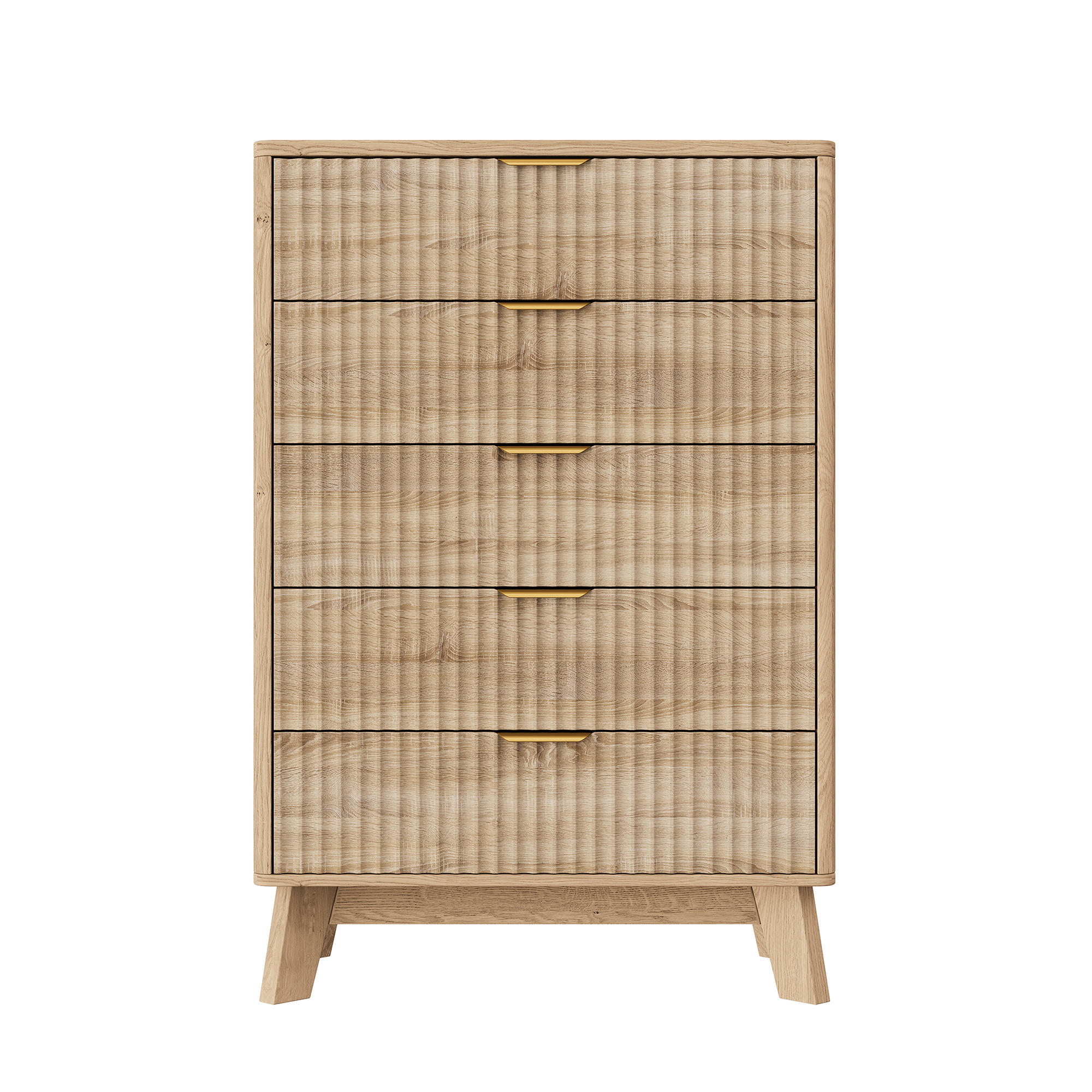 KOMMODE Wellen-Design mit 5 Schubladen 73/40/108 cm Eiche-Dekor - Eichefarben, Holzwerkstoff (73/108/40cm) - Creahappy