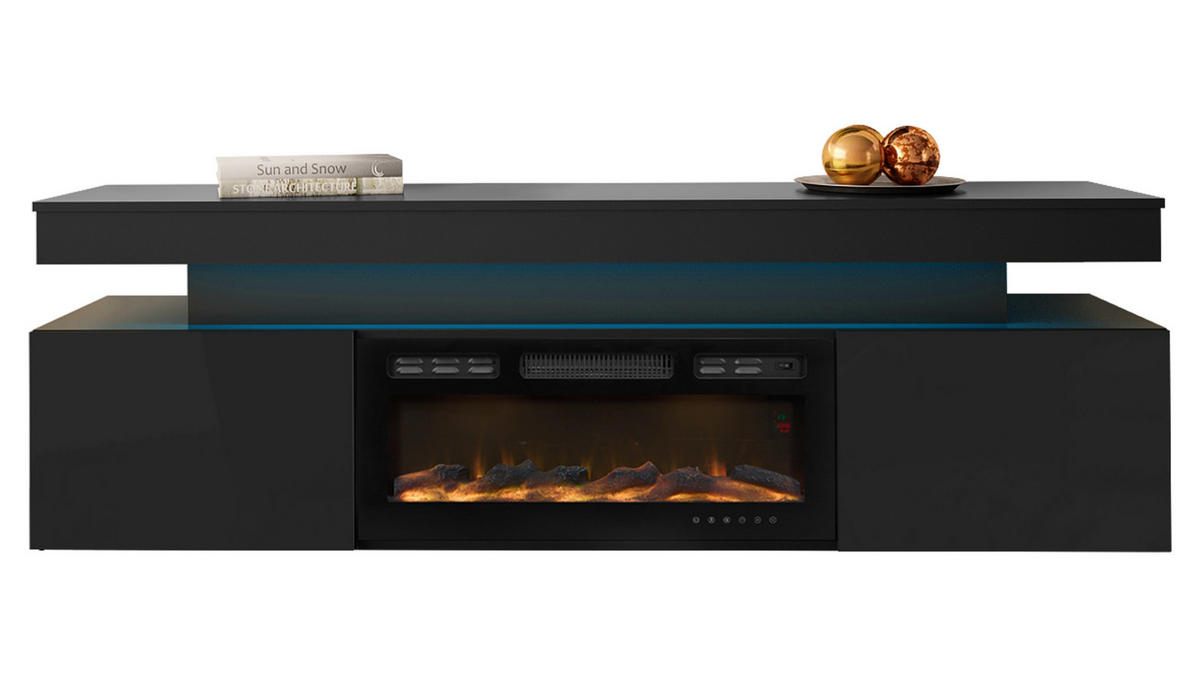 TV-LOWBOARD EF 2D Glossa mit Kamin - Schwarz, Holzwerkstoff/Kunststoff (190/59/41cm) - MIRJAN24