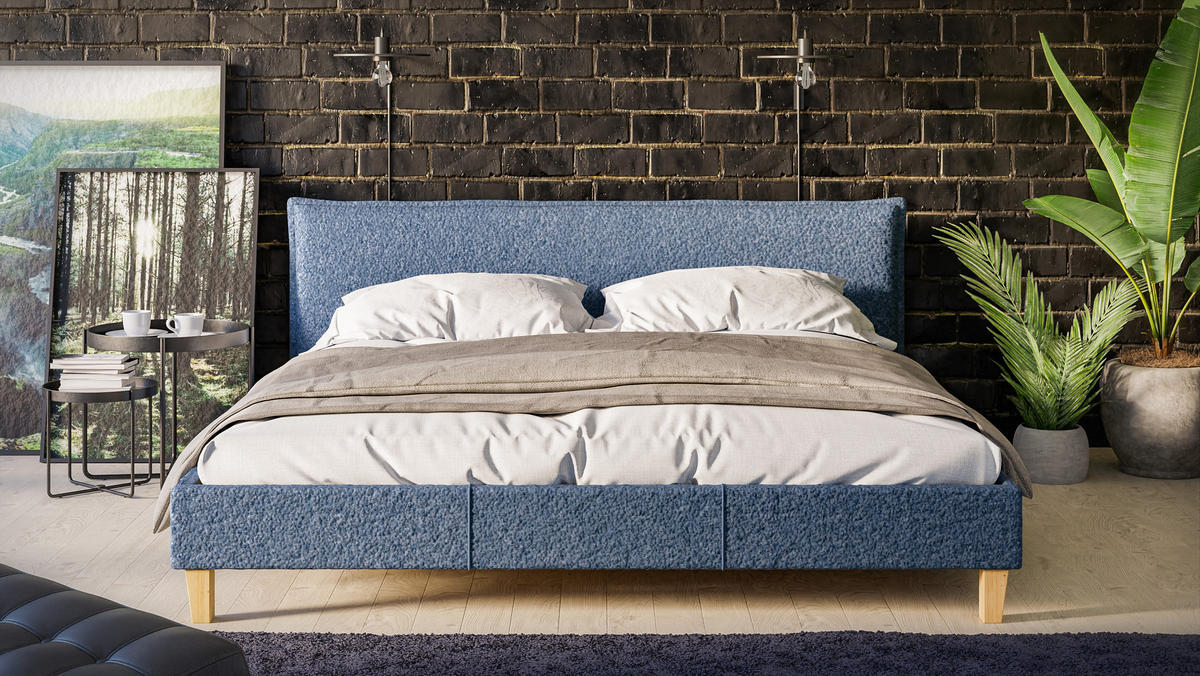 POLSTERBETT Arles 180/200 cm Boucle Stoff - Hellbraun/Blau, Holz/Textil (180/200cm) - S-Style Möbel