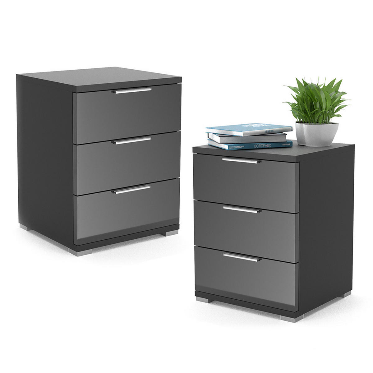 NACHTTISCH Florenz Schwarz 46.2 x 60.5 cm 2er Set - Schwarz, Holzwerkstoff (46.2/60.5/42cm) - Vicco