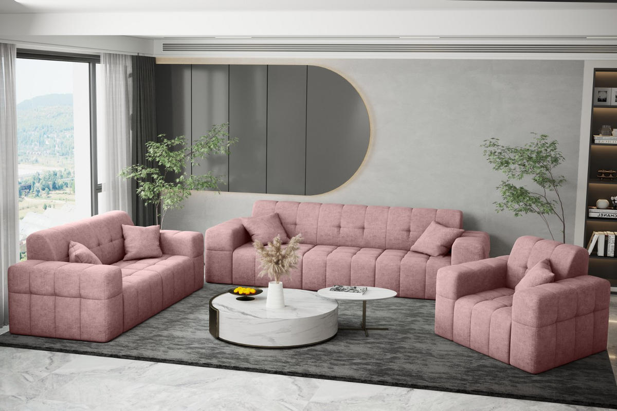 SITZGARNITUR 3+2+1 NIMES Stoff Perfect Harmony Rosa - Rosa, Holz/Textil (245/82/92cm) - Kaiser Möbel