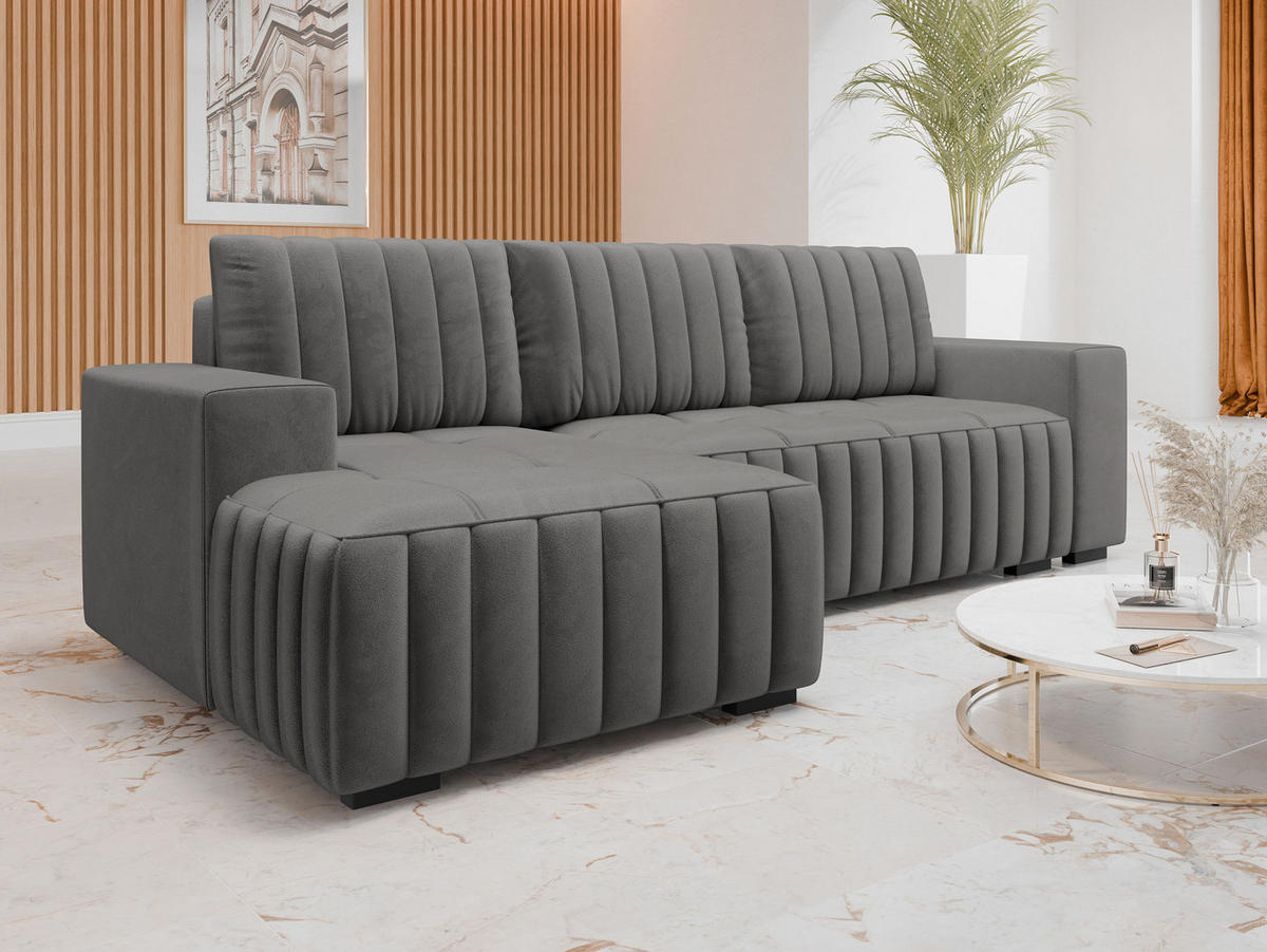 ECKSOFA Hugo, Seite: Links - Dunkelbraun/Grau, Holz/Textil (240/140cm)